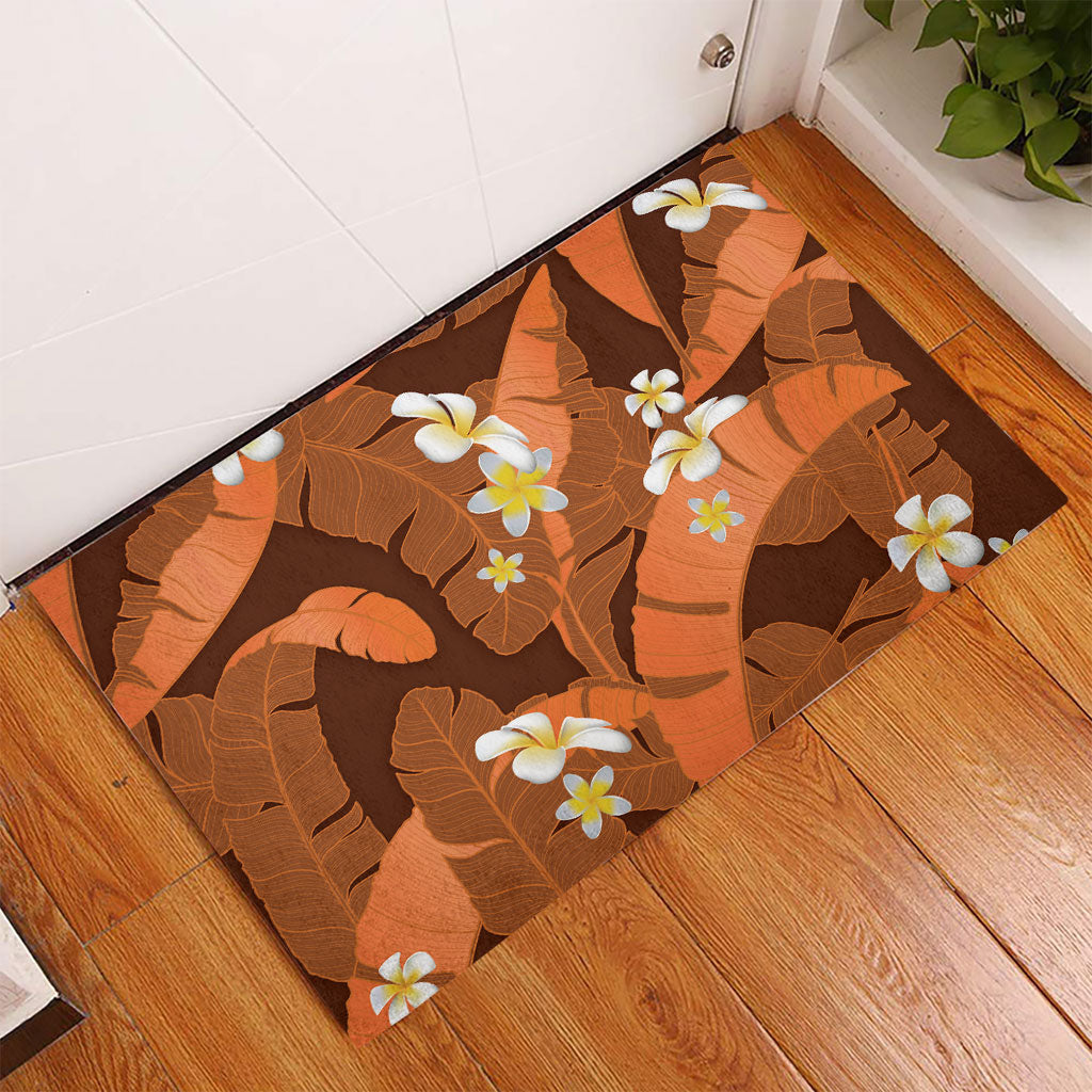 Orange Banana Leaf Hawaii Rubber Doormat Lau Maia Plumeria Tropical Summer Vibes