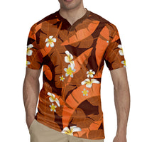 Orange Banana Leaf Hawaii Rugby Jersey Lau Maia Plumeria Tropical Summer Vibes