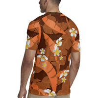 Orange Banana Leaf Hawaii Rugby Jersey Lau Maia Plumeria Tropical Summer Vibes