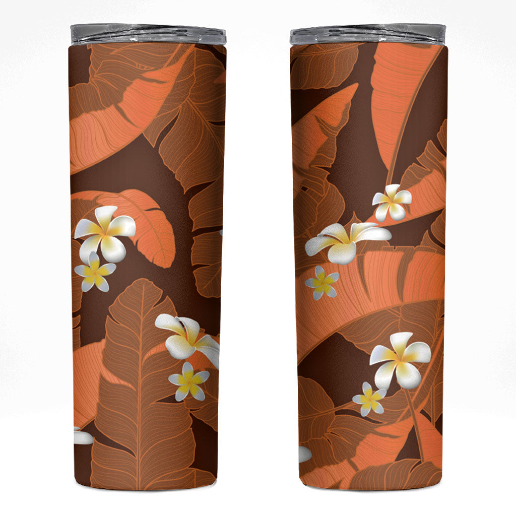 Orange Banana Leaf Hawaii Skinny Tumbler Lau Maia Plumeria Tropical Summer Vibes