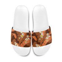 Orange Banana Leaf Hawaii Slide Sandals Lau Maia Plumeria Tropical Summer Vibes LT14 Orange - Polynesian Pride