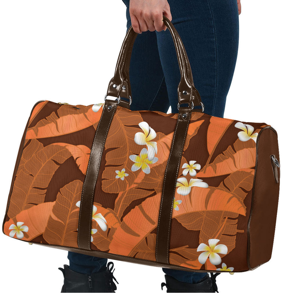 Orange Banana Leaf Hawaii Travel Bag Lau Maia Plumeria Tropical Summer Vibes