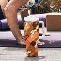Orange Banana Leaf Hawaii Tumbler With Handle Lau Maia Plumeria Tropical Summer Vibes LT14 - Polynesian Pride