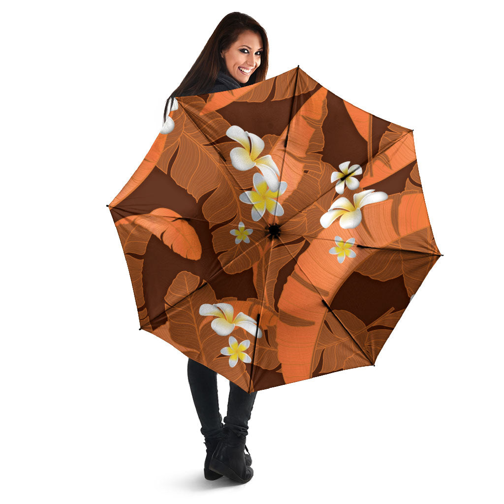 Orange Banana Leaf Hawaii Umbrella Lau Maia Plumeria Tropical Summer Vibes
