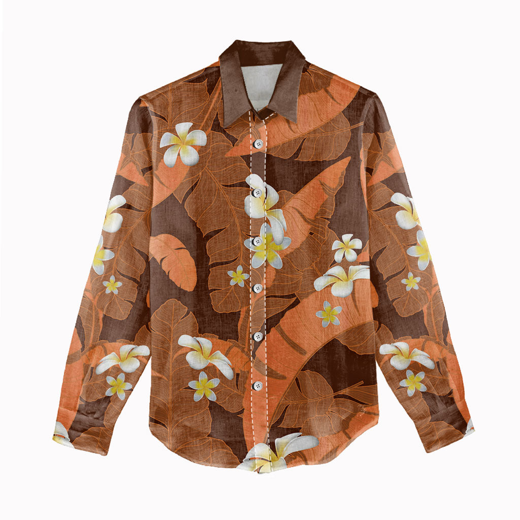 Orange Banana Leaf Hawaii Women Casual Shirt Lau Maia Plumeria Tropical Summer Vibes LT14 - Polynesian Pride
