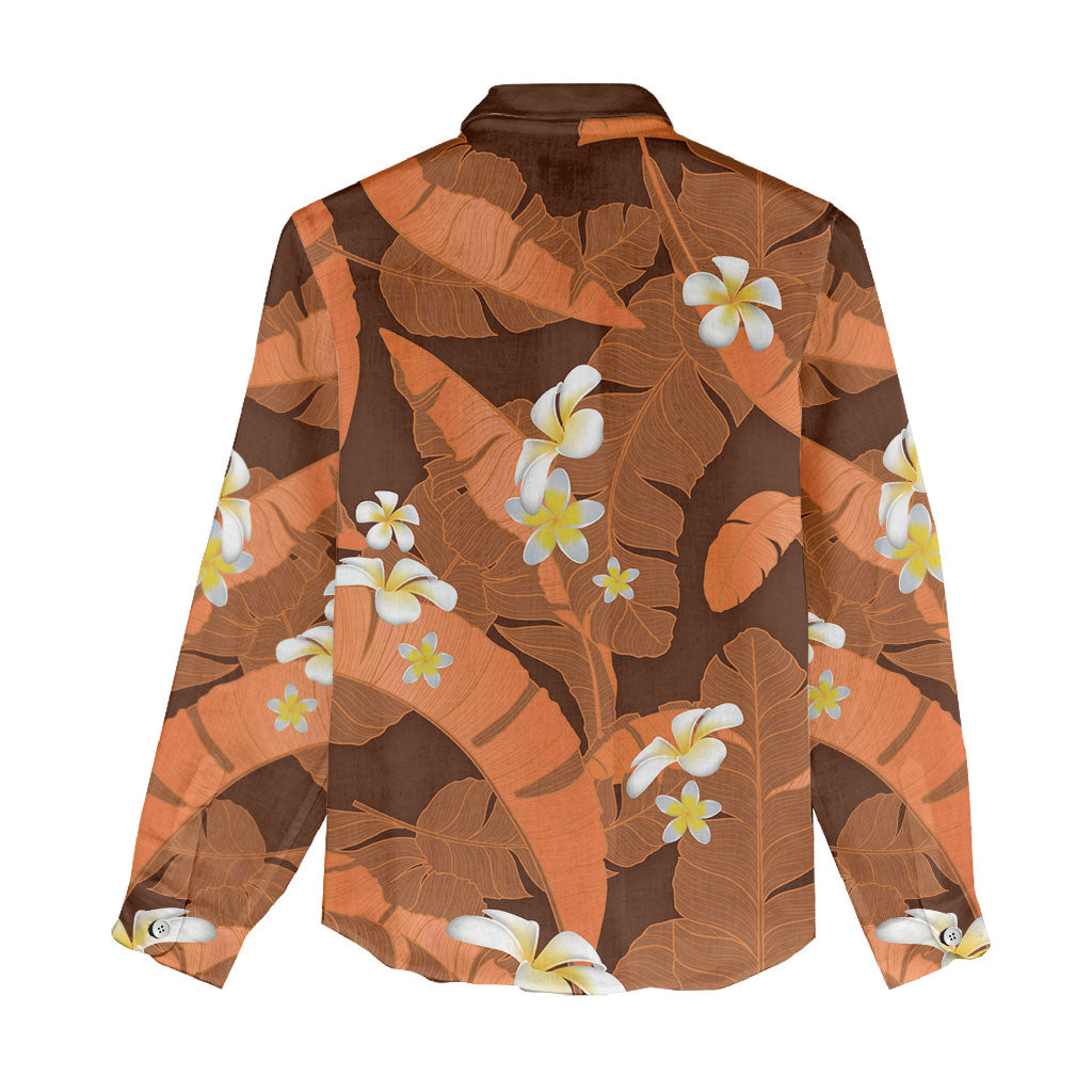 Orange Banana Leaf Hawaii Women Casual Shirt Lau Maia Plumeria Tropical Summer Vibes LT14 - Polynesian Pride