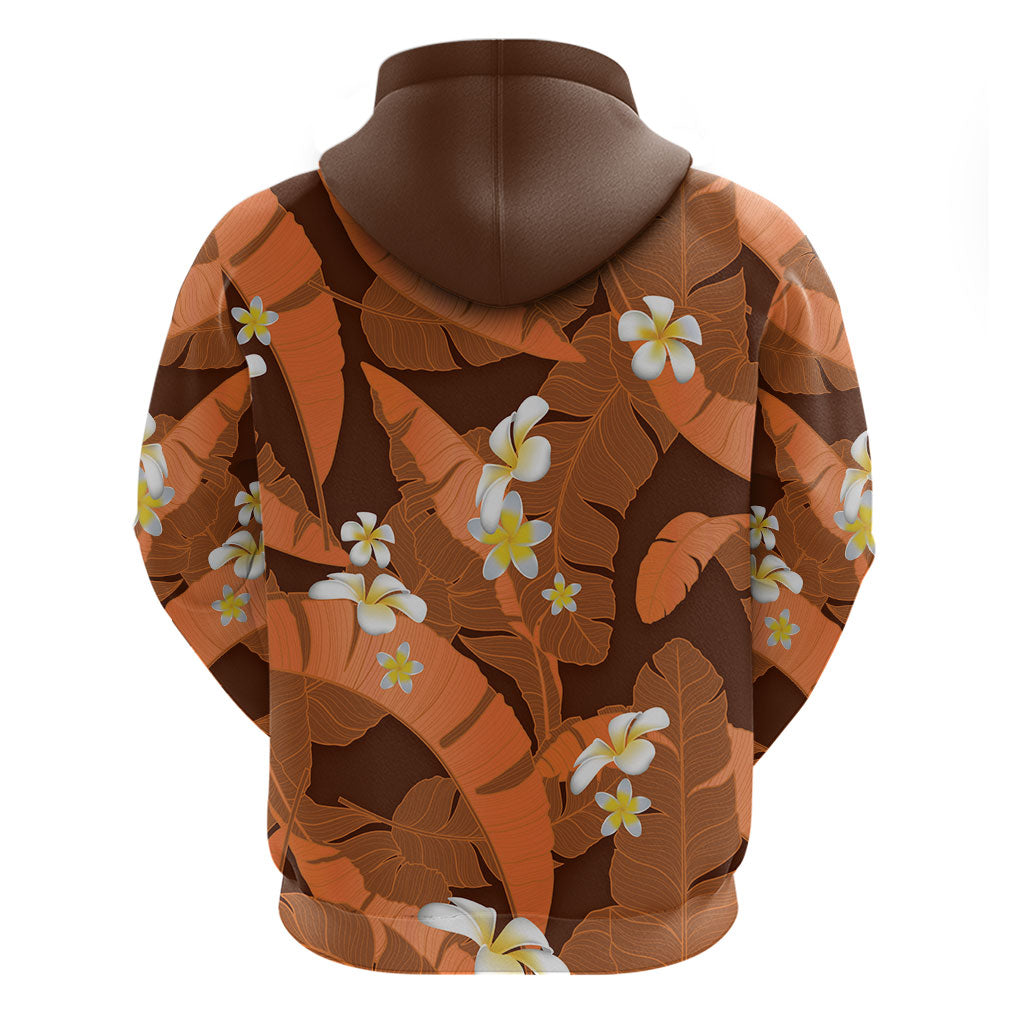 Orange Banana Leaf Hawaii Zip Hoodie Lau Maia Plumeria Tropical Summer Vibes LT14 - Polynesian Pride