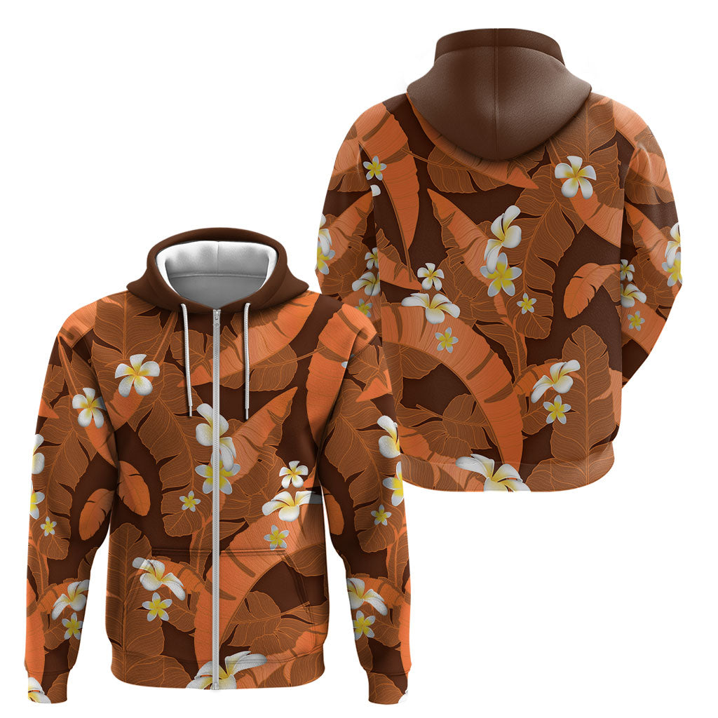 Orange Banana Leaf Hawaii Zip Hoodie Lau Maia Plumeria Tropical Summer Vibes LT14 - Polynesian Pride