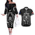 New Zealand Aotearoa Rugby Couples Matching Off The Shoulder Long Sleeve Dress and Hawaiian Shirt NZ Tiki With Maori Fern World Cup Black Version LT14 Black - Polynesian Pride