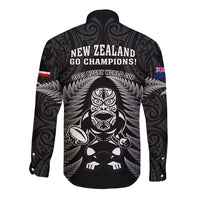 New Zealand Aotearoa Rugby Long Sleeve Button Shirt NZ Tiki With Maori Fern World Cup Black Version LT14 - Polynesian Pride