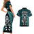 New Zealand Aotearoa Rugby Couples Matching Short Sleeve Bodycon Dress and Hawaiian Shirt NZ Tiki With Maori Fern World Cup Turquoise Version LT14 - Polynesian Pride