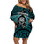 New Zealand Aotearoa Rugby Off Shoulder Short Dress NZ Tiki With Maori Fern World Cup Turquoise Version LT14 Women Turquoise - Polynesian Pride