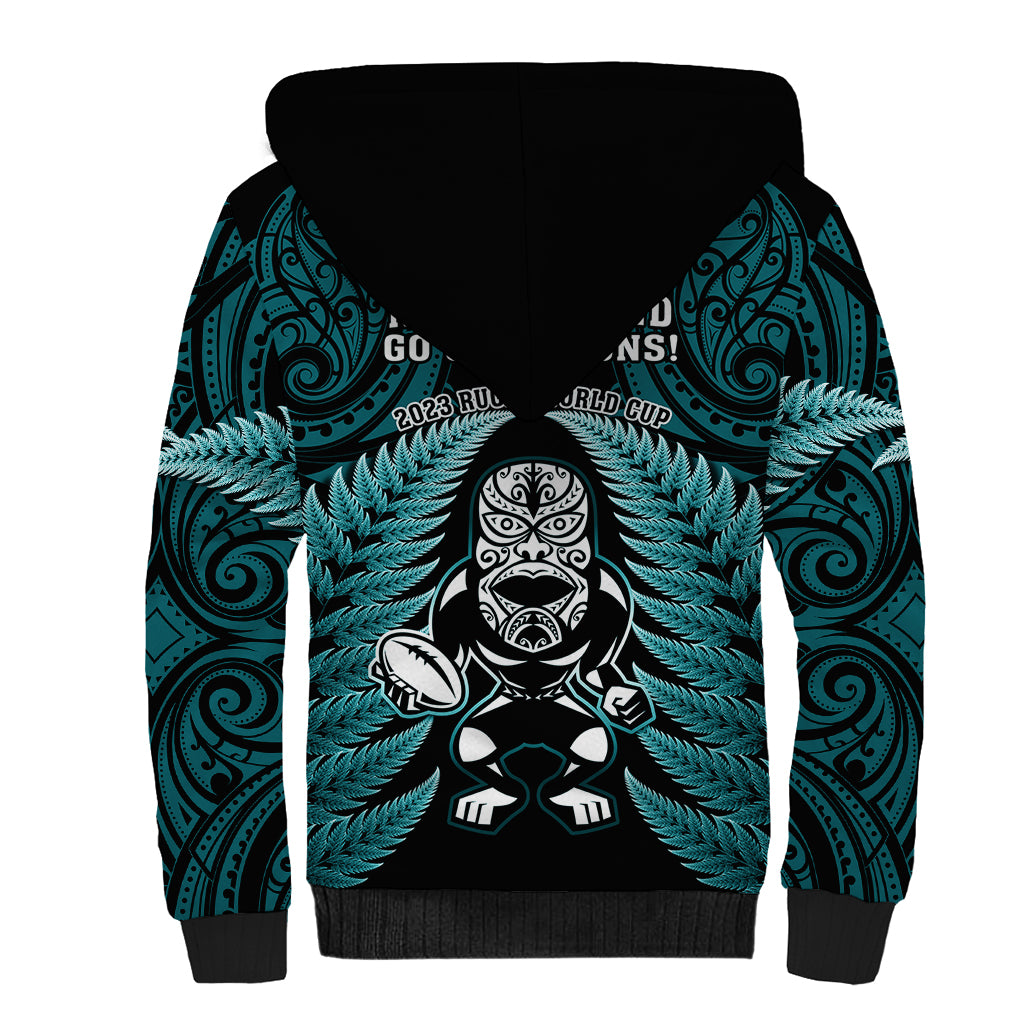 New Zealand Aotearoa Rugby Sherpa Hoodie NZ Tiki With Maori Fern World Cup Turquoise Version LT14 - Polynesian Pride