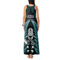 New Zealand Aotearoa Rugby Tank Maxi Dress NZ Tiki With Maori Fern World Cup Turquoise Version LT14 - Polynesian Pride