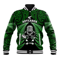 New Zealand Aotearoa Rugby Baseball Jacket NZ Tiki With Maori Fern World Cup Green Version LT14 Unisex Green - Polynesian Pride