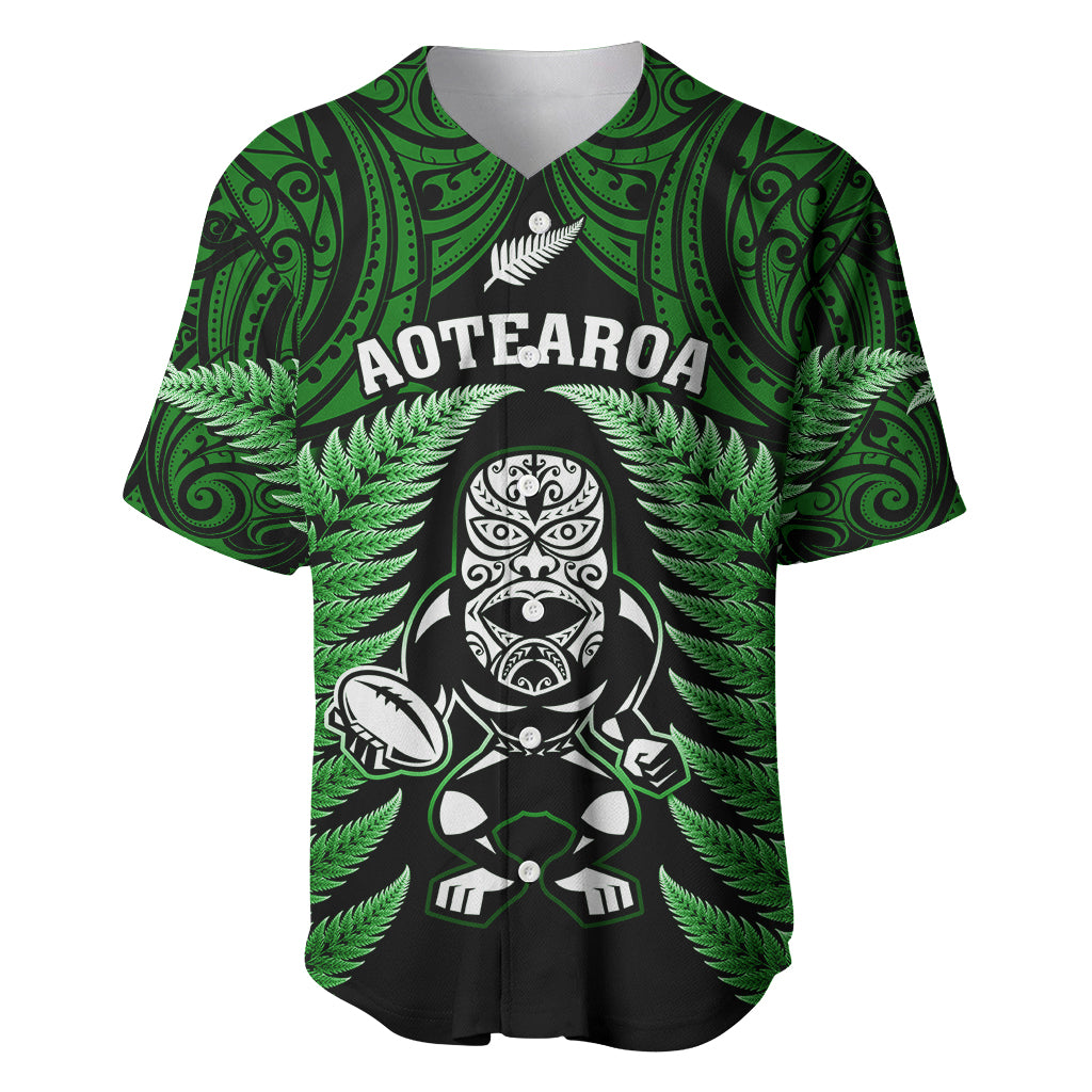 New Zealand Aotearoa Rugby Baseball Jersey NZ Tiki With Maori Fern World Cup Green Version LT14 Green - Polynesian Pride