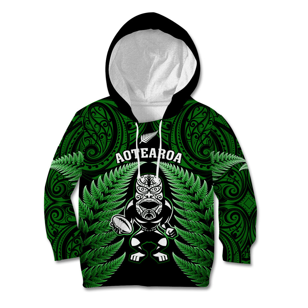 New Zealand Aotearoa Rugby Kid Hoodie NZ Tiki With Maori Fern World Cup Green Version LT14 Hoodie Green - Polynesian Pride