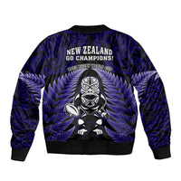 New Zealand Aotearoa Rugby Bomber Jacket NZ Tiki With Maori Fern World Cup Blue Version LT14 - Polynesian Pride