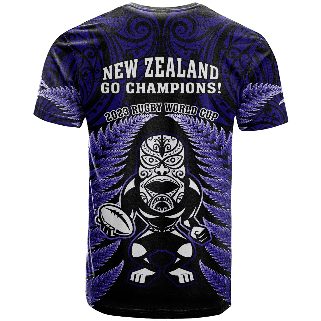New Zealand Aotearoa Rugby T Shirt NZ Tiki With Maori Fern World Cup Blue Version LT14 - Polynesian Pride