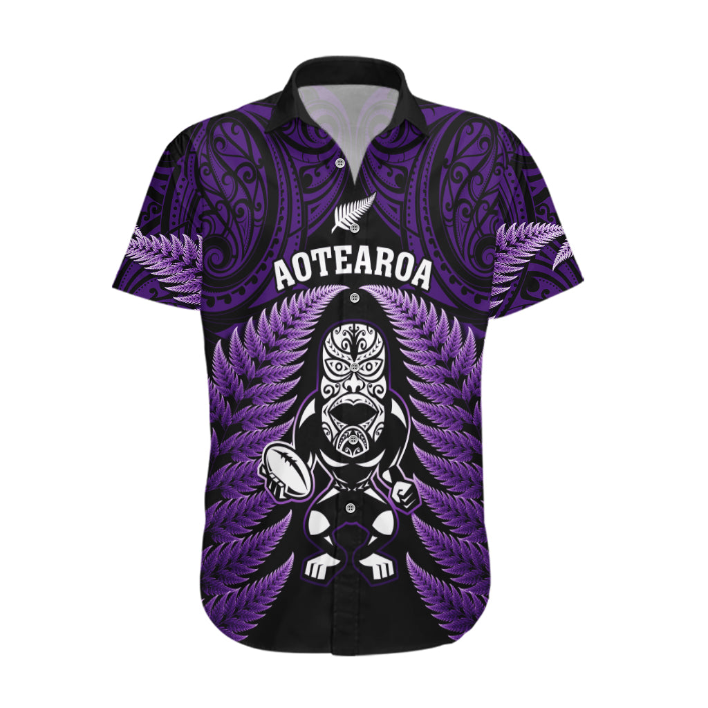 New Zealand Aotearoa Rugby Hawaiian Shirt NZ Tiki With Maori Fern World Cup Purple Version LT14 Purple - Polynesian Pride