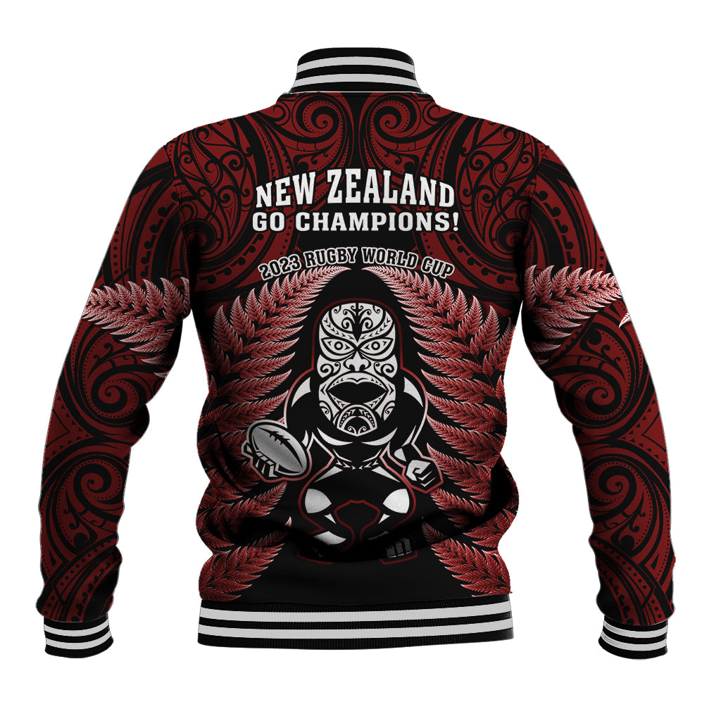 New Zealand Aotearoa Rugby Baseball Jacket NZ Tiki With Maori Fern World Cup Red Version LT14 - Polynesian Pride