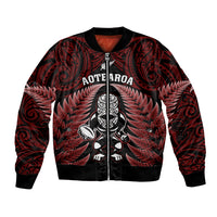 New Zealand Aotearoa Rugby Bomber Jacket NZ Tiki With Maori Fern World Cup Red Version LT14 Unisex Red - Polynesian Pride