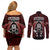 New Zealand Aotearoa Rugby Couples Matching Off Shoulder Short Dress and Long Sleeve Button Shirts NZ Tiki With Maori Fern World Cup Red Version LT14 - Polynesian Pride