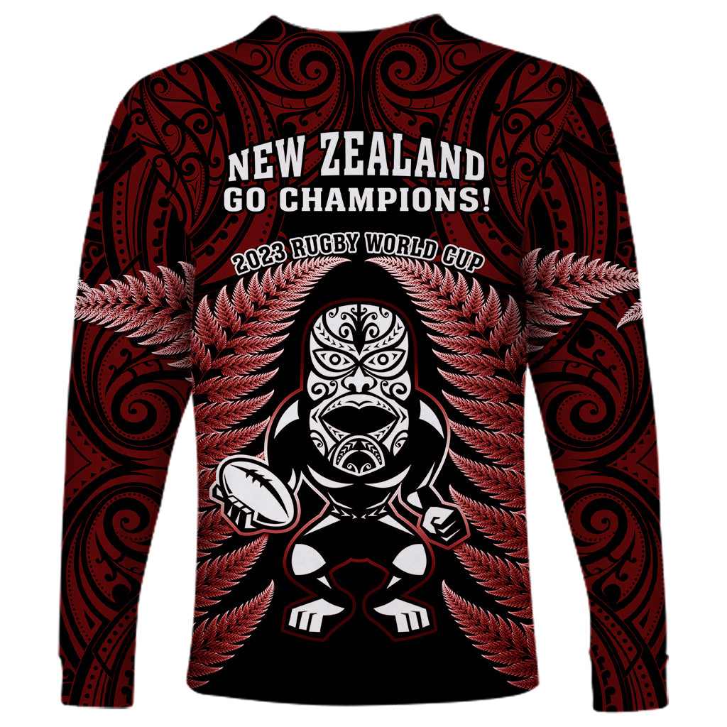 New Zealand Aotearoa Rugby Long Sleeve Shirt NZ Tiki With Maori Fern World Cup Red Version LT14 - Polynesian Pride