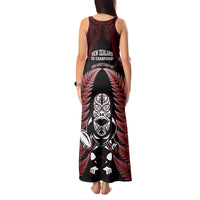 New Zealand Aotearoa Rugby Tank Maxi Dress NZ Tiki With Maori Fern World Cup Red Version LT14 - Polynesian Pride