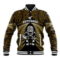 New Zealand Aotearoa Rugby Baseball Jacket NZ Tiki With Maori Fern World Cup Gold Version LT14 Unisex Gold - Polynesian Pride