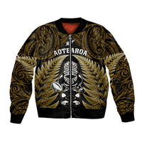 New Zealand Aotearoa Rugby Bomber Jacket NZ Tiki With Maori Fern World Cup Gold Version LT14 Unisex Gold - Polynesian Pride