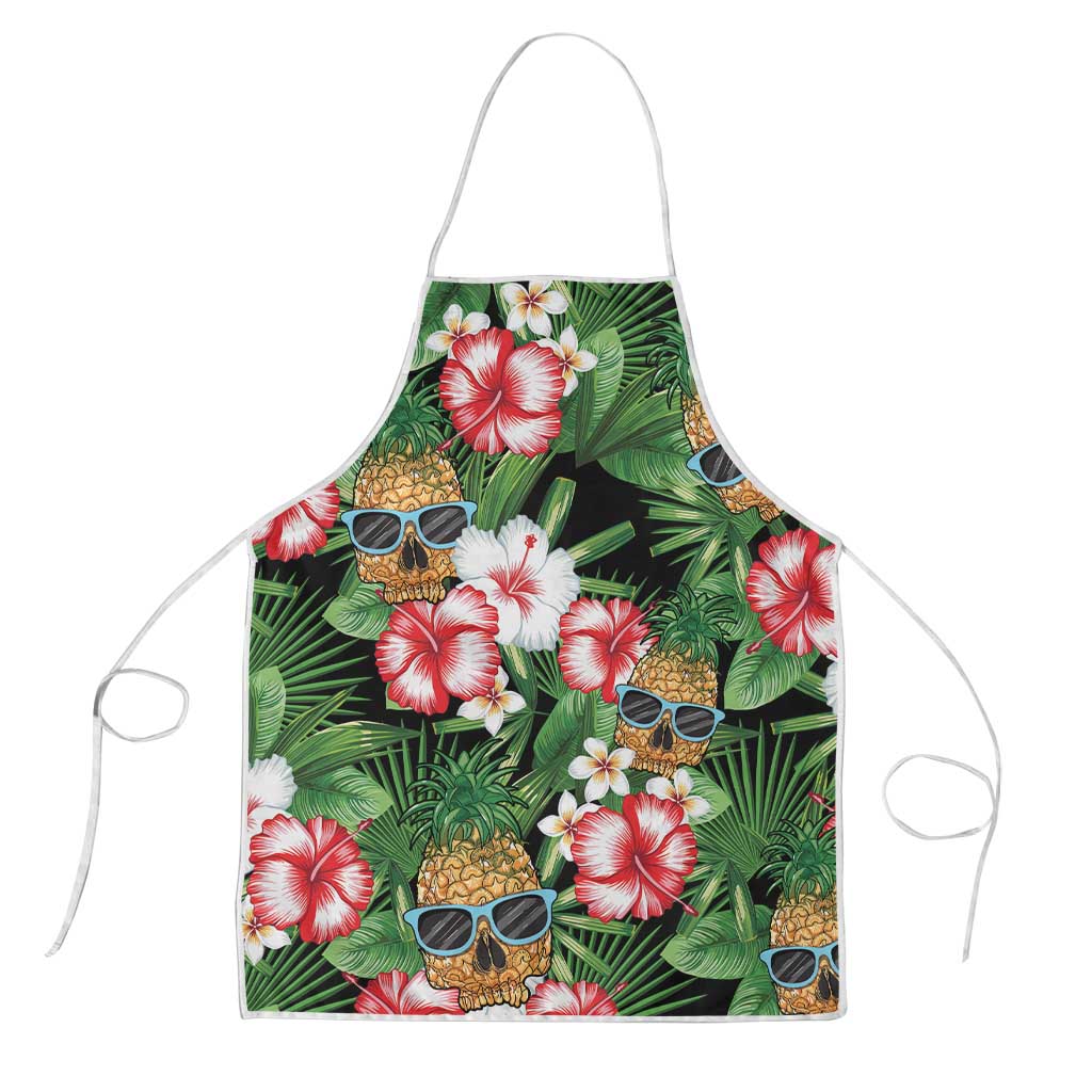 Pineapple Skull Aloha Hawaii Apron Summer Vibes Tropical Seamless Pattern LT14 Black - Polynesian Pride