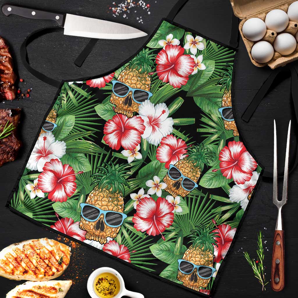 Pineapple Skull Aloha Hawaii Apron Summer Vibes Tropical Seamless Pattern LT14 Black - Polynesian Pride