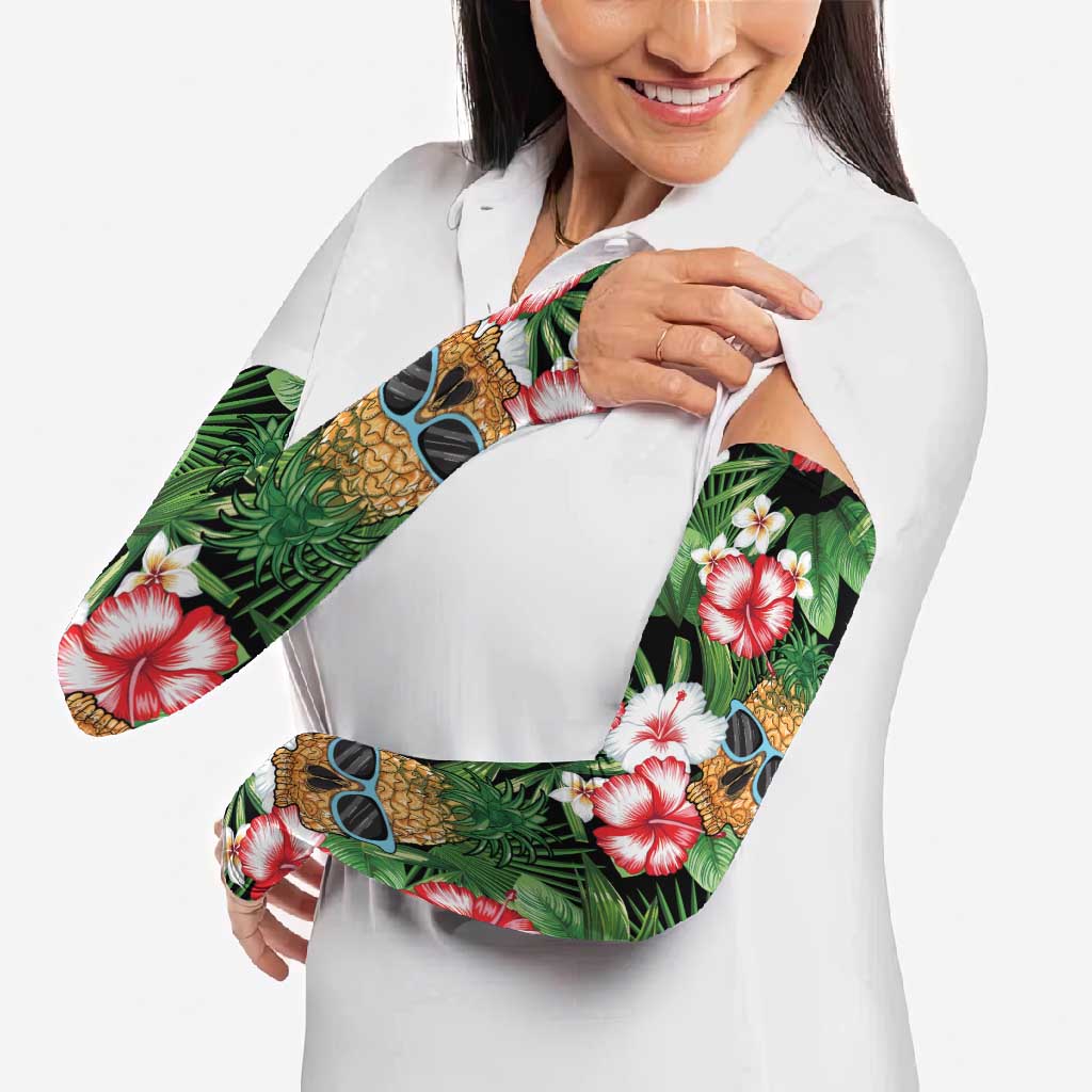 Pineapple Skull Aloha Hawaii Arm Sleeves Summer Vibes Tropical Seamless Pattern - Polynesian Pride