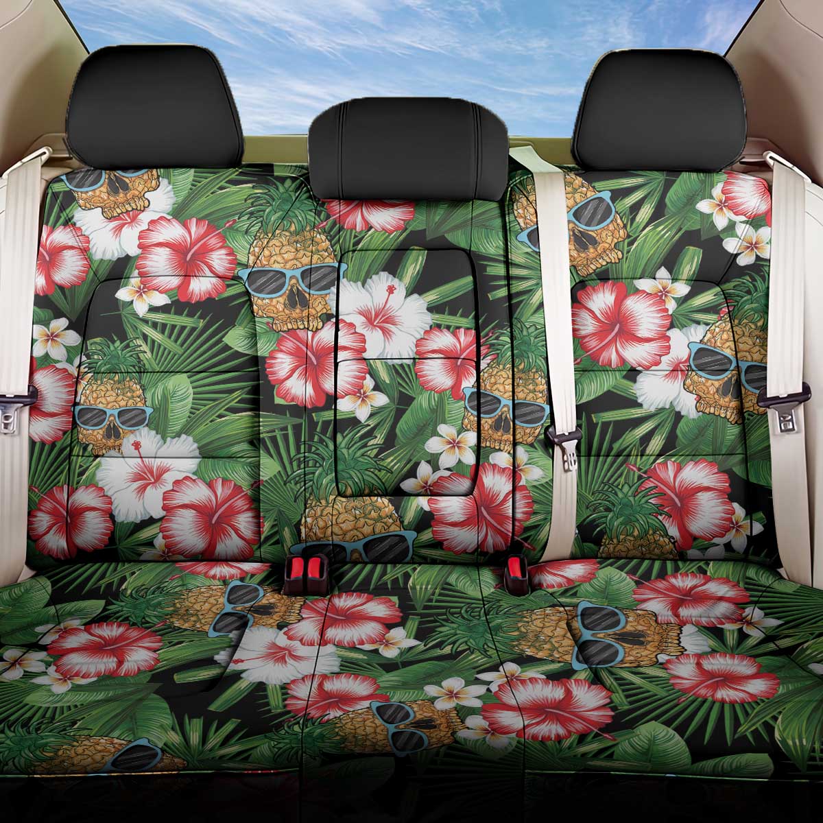 Pineapple Skull Aloha Hawaii Back Car Seat Cover Summer Vibes Tropical Seamless Pattern - Polynesian Pride
