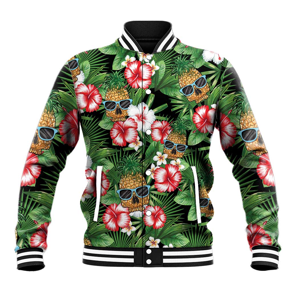 Pineapple Skull Aloha Hawaii Baseball Jacket Summer Vibes Tropical Seamless Pattern LT14 Unisex Black - Polynesian Pride