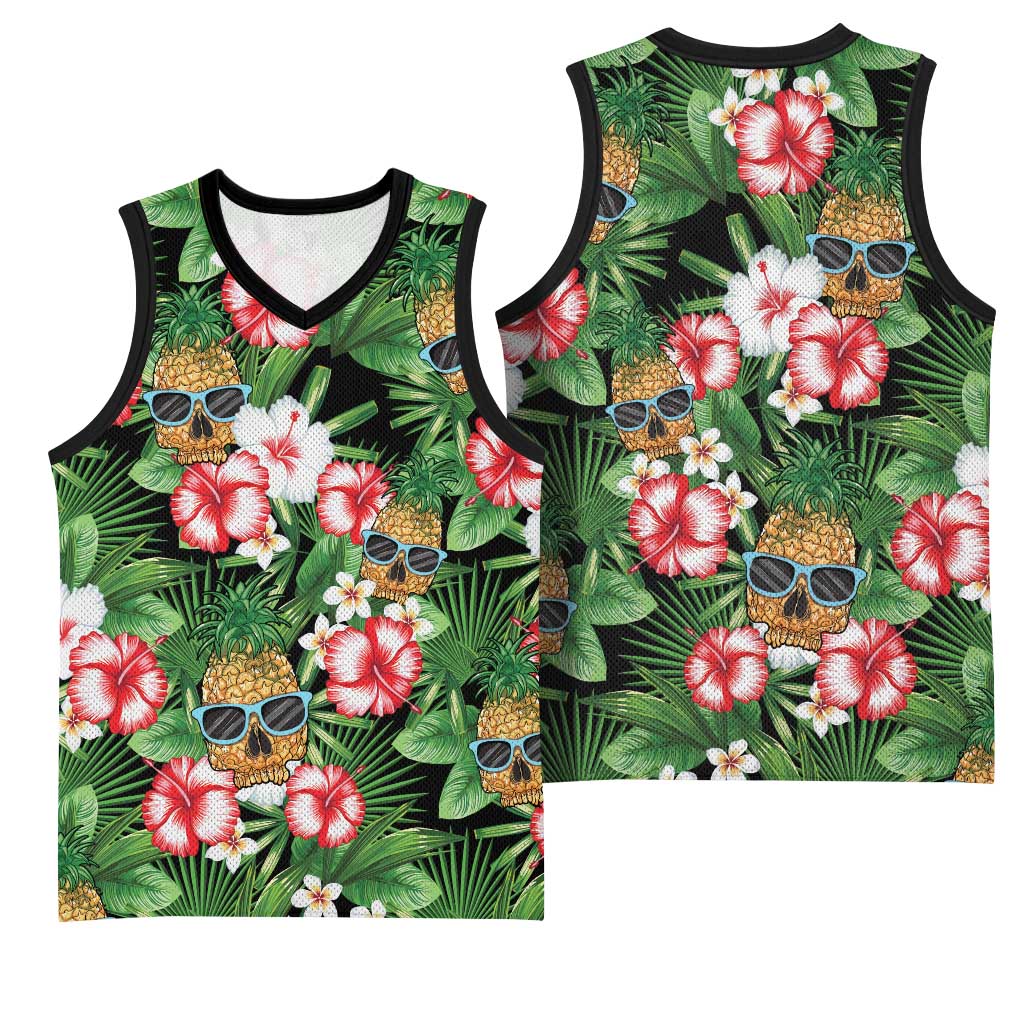 Pineapple Skull Aloha Hawaii Basketball Jersey Summer Vibes Tropical Seamless Pattern LT14 - Polynesian Pride