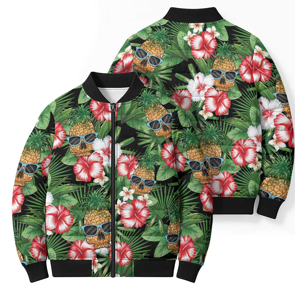 Pineapple Skull Aloha Hawaii Bomber Puffer Jacket Summer Vibes Tropical Seamless Pattern LT14 - Polynesian Pride