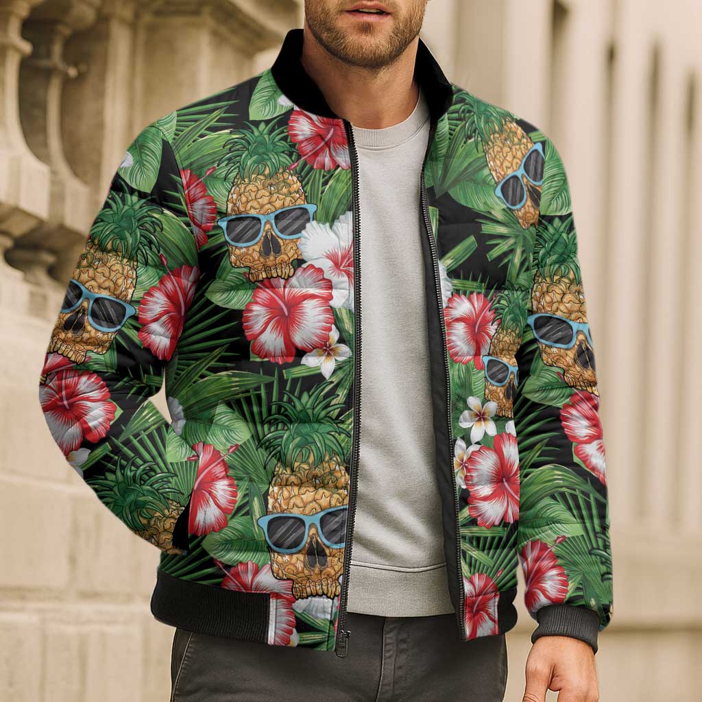 Pineapple Skull Aloha Hawaii Bomber Puffer Jacket Summer Vibes Tropical Seamless Pattern LT14 - Polynesian Pride