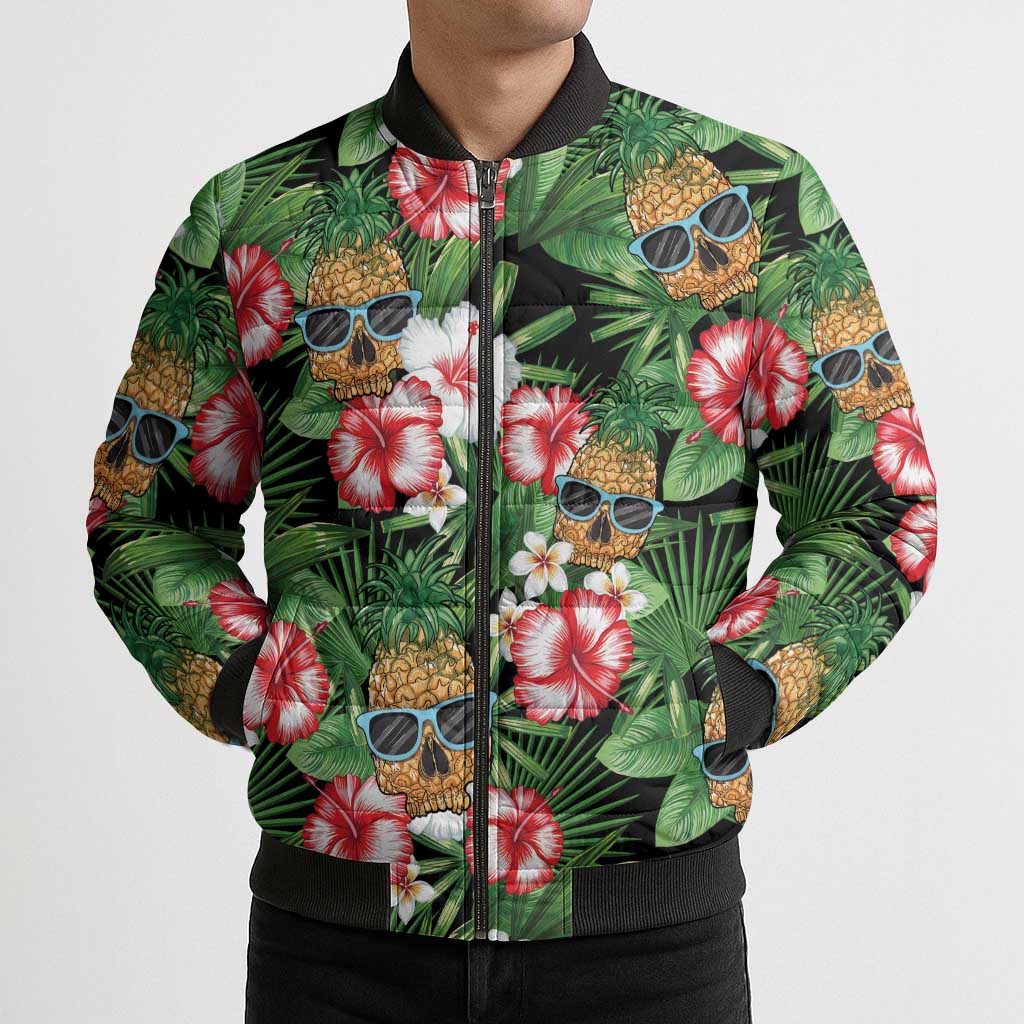 Pineapple Skull Aloha Hawaii Bomber Puffer Jacket Summer Vibes Tropical Seamless Pattern LT14 - Polynesian Pride