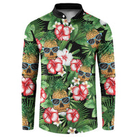 Pineapple Skull Aloha Hawaii Button Sweatshirt Summer Vibes Tropical Seamless Pattern LT14 Black - Polynesian Pride