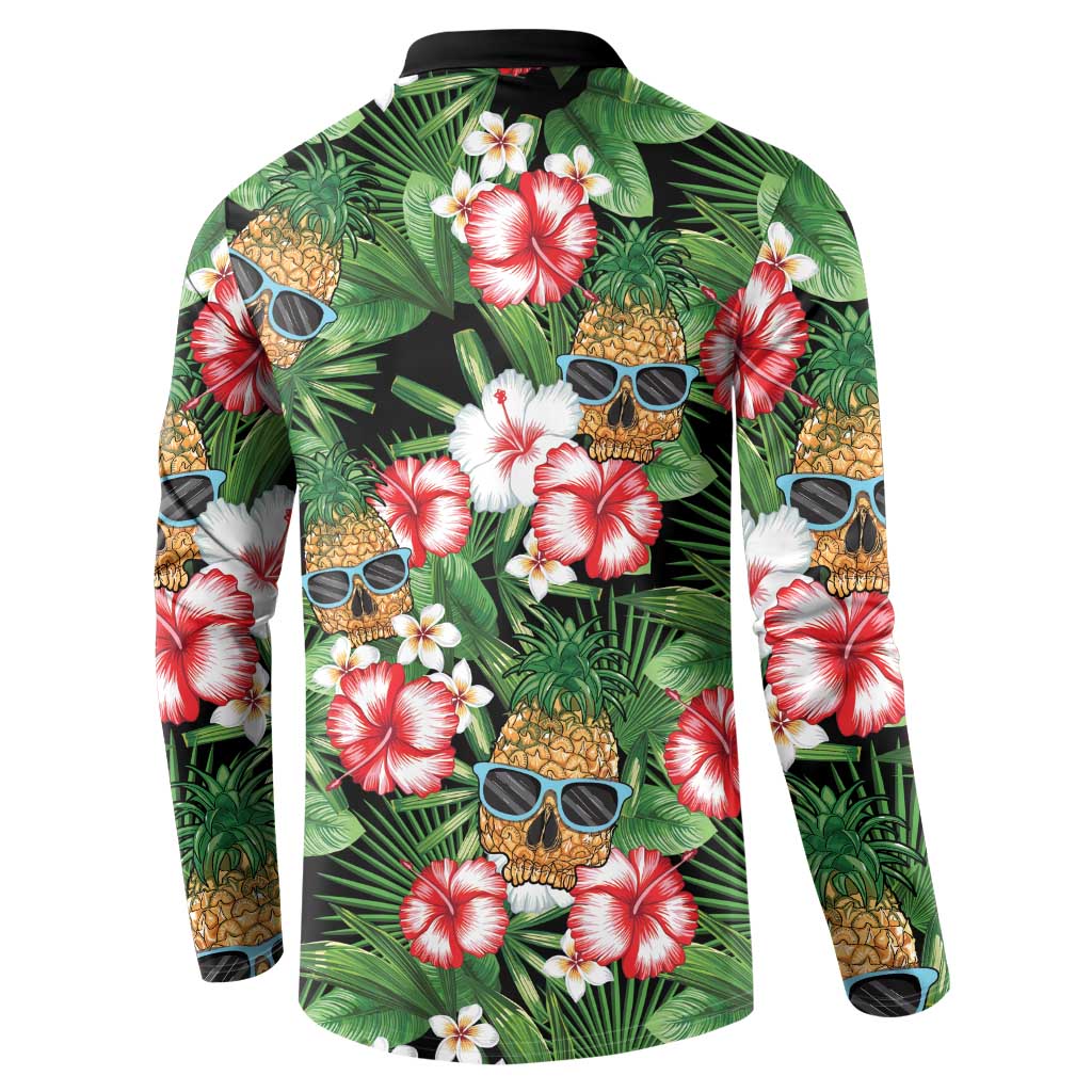 Pineapple Skull Aloha Hawaii Button Sweatshirt Summer Vibes Tropical Seamless Pattern LT14 - Polynesian Pride