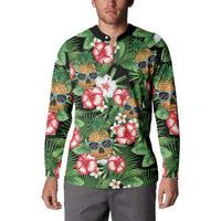 Pineapple Skull Aloha Hawaii Button Sweatshirt Summer Vibes Tropical Seamless Pattern LT14 - Polynesian Pride