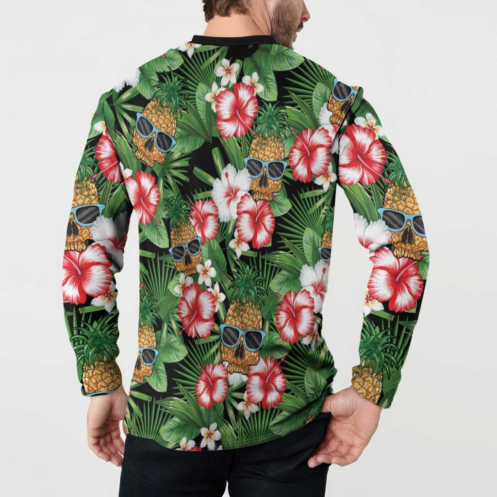 Pineapple Skull Aloha Hawaii Button Sweatshirt Summer Vibes Tropical Seamless Pattern LT14 - Polynesian Pride