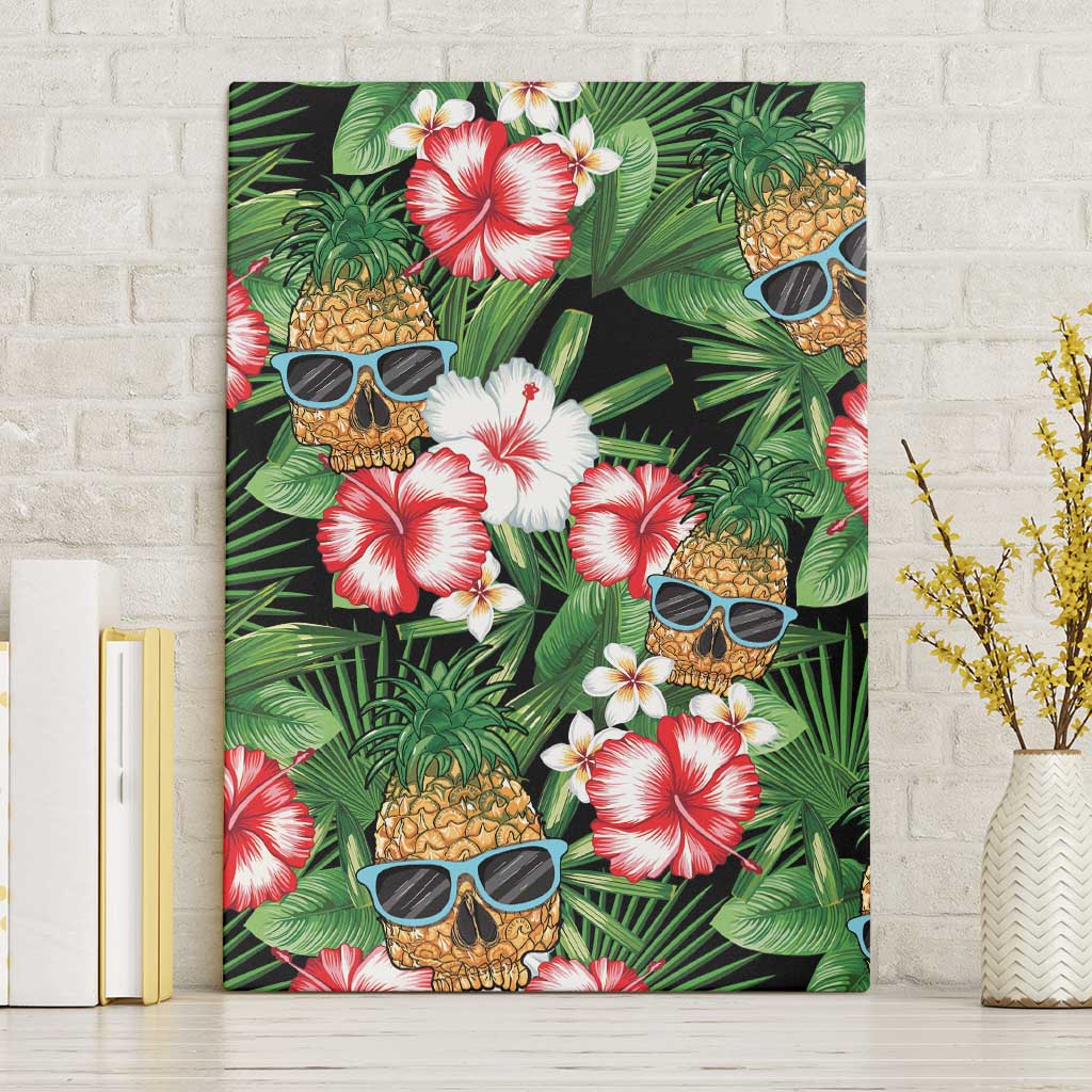Pineapple Skull Aloha Hawaii Canvas Wall Art Summer Vibes Tropical Seamless Pattern LT14 Without Frame Black - Polynesian Pride
