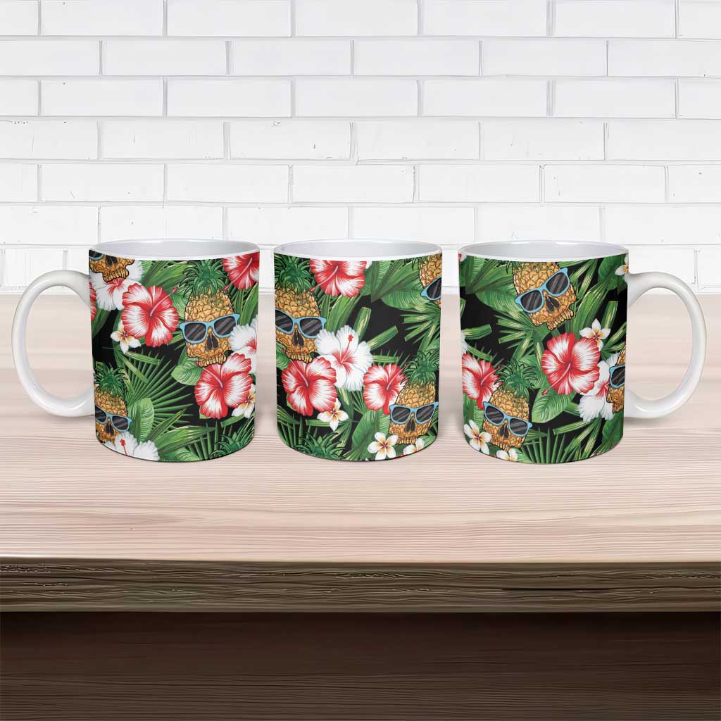 Pineapple Skull Aloha Hawaii Ceramic Mug Summer Vibes Tropical Seamless Pattern - Polynesian Pride