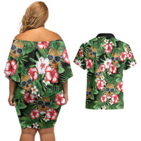 Pineapple Skull Aloha Hawaii Couples Matching Off Shoulder Short Dress and Hawaiian Shirt Summer Vibes Tropical Seamless Pattern - Polynesian Pride