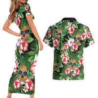 Pineapple Skull Aloha Hawaii Couples Matching Short Sleeve Bodycon Dress and Hawaiian Shirt Summer Vibes Tropical Seamless Pattern - Polynesian Pride