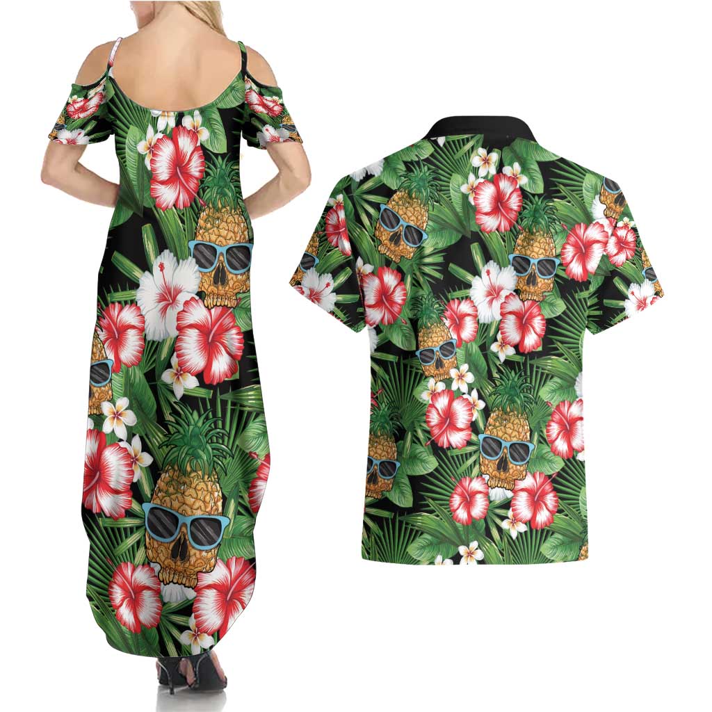 Pineapple Skull Aloha Hawaii Couples Matching Summer Maxi Dress and Hawaiian Shirt Summer Vibes Tropical Seamless Pattern - Polynesian Pride