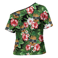 Pineapple Skull Aloha Hawaii Cross Shoulder Shirt Summer Vibes Tropical Seamless Pattern LT14 - Polynesian Pride